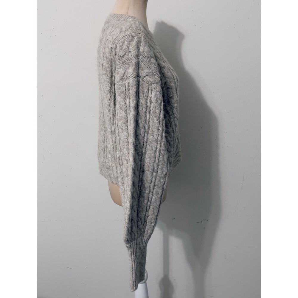 Olivaceous Cable Knit Wool Blend Sweater Beige Small Neutral Chunky Cottagecore - Picture 5 of 9